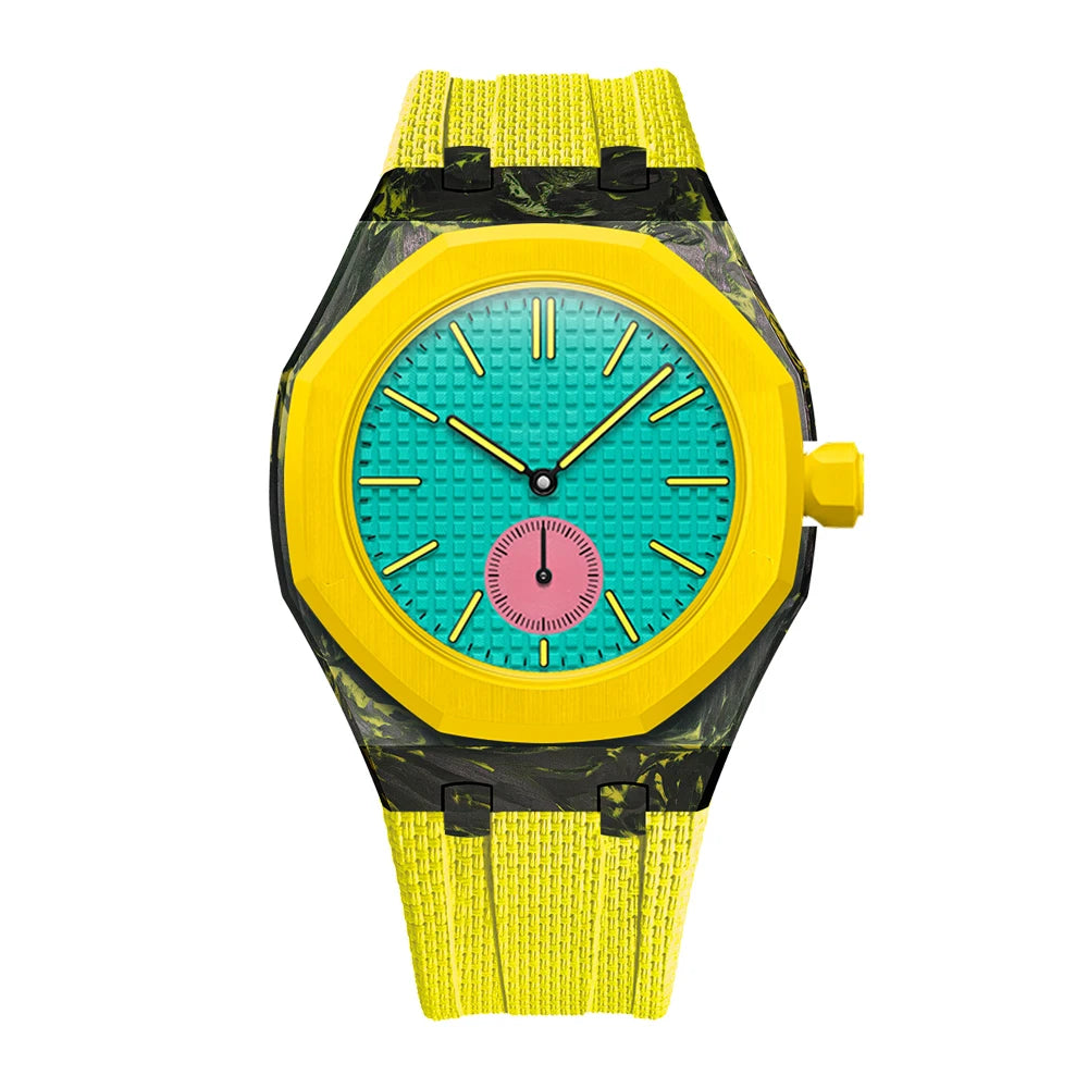 Jaune cadran turquoise — couronne 3h
